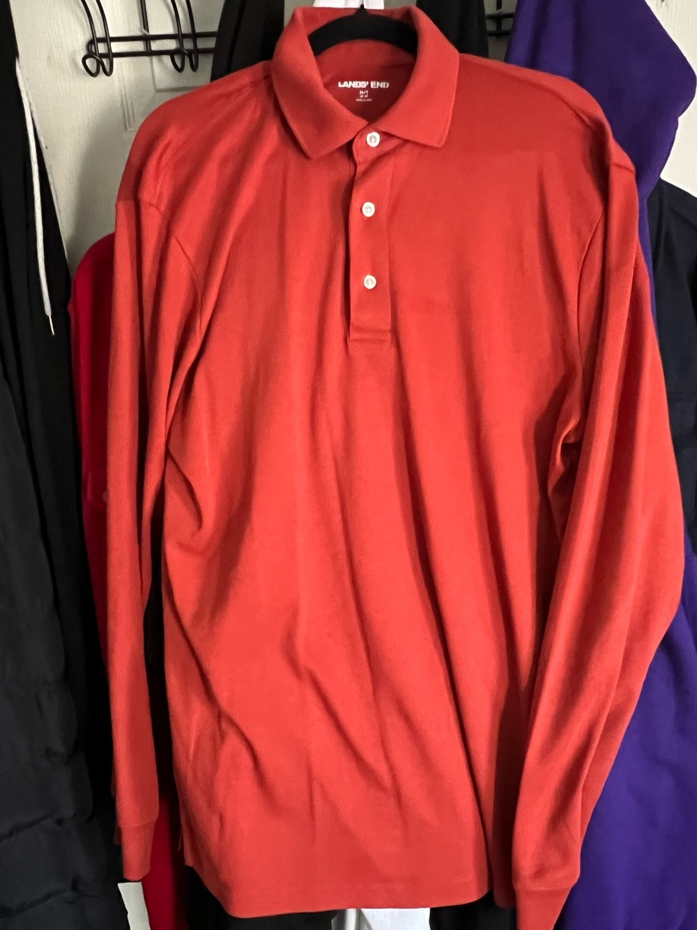 Lands' End Men's Long-Sleeve Polo Size Medium TALL - Orange